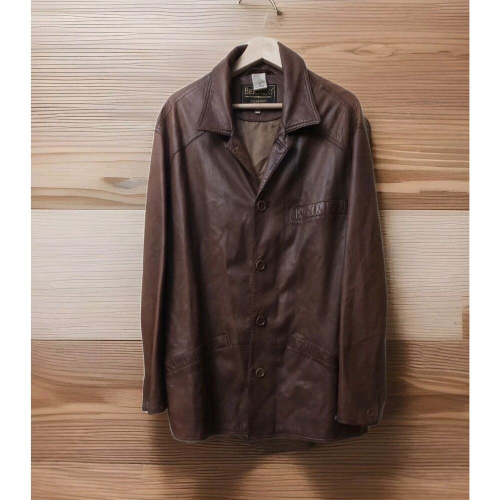 Bernini Genuine Cupro Leather Jacket Coffee Men’s 52